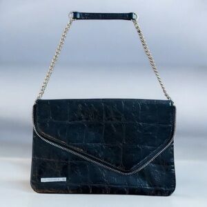 Nine West: Black Croc Embossed Y2K Bag with Chain Strap